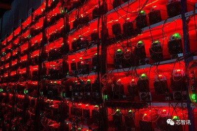 A Bitcoin mining farm under the Australian sun, with miners in protective gear performing maintenance.